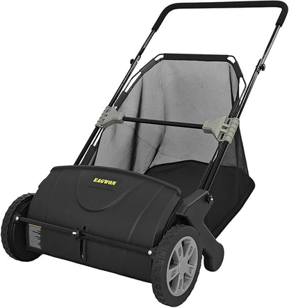 Push Lawn Sweeper, 21-Inch Width, 3.5 Cu. Ft. Hopper Capacity, 4 Spinning Brushes, Adjustable Height, Durable Steel Frame with Rubber Wheels, Black