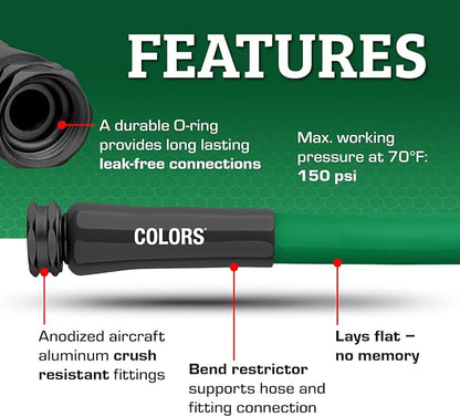 Flexzilla Colors Garden Hose 5/8 in. x 100 ft., Lightweight All-Weather Water Hose, Durable and Flexible, Leak-Free Connections, Forest Green