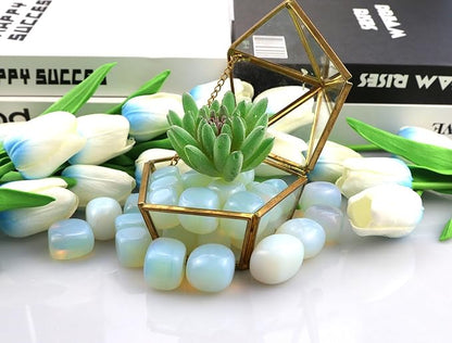 QINJIEJIE Opal Polished Stones Tumbled Crystals Bulk Gemstones Healing Crystal White Opalite Rocks Set Decorative Landscape Quartz Real Reiki Stone for Vase Home Decor Energy Spiritual Gift 0.5 LBS