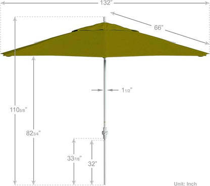 California Umbrella 11Ft Premium Patio Umbrella, Hand-Crank, Tilt-Collar, White Frame, Solution Dyed Kiwi Fabric