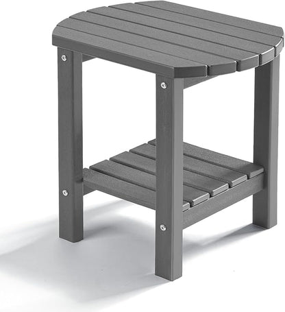 PASAMIC 2-Tier Adirondack Oval Outdoor Side Table, HDPE Small Outdoor Table, Patio End Table for Patio, Backyard, Weather-Resistant (Grey)