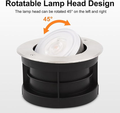 Angle-Adjustable Led Inground Light for Gardens-Outdoor LED Well Lights,Landscape Pathway In-Ground Lighting Fixtures,Buried lamp,Low Voltage,IP65, Stainless Steel (48 Watts)