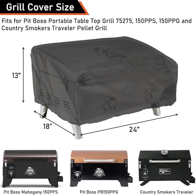 ZJYWSCH Cover for Pit Boss Portable 150 Table Top Grill 10697 75275 PB150PPS PB150PPG PB150NX PB150CS, CGG-306 Tabletop Grill Cover 24 Inch Heavy Duty Waterproof