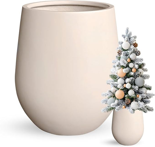 21" H x 19" D Corso Fiberstone Round Tapered Planter, Christmas Tree Planter, Smooth Finishes, Weather Resistant for Indoor & Outdoor Use, 2 Extra Coco Mats (Kilim Beige, 15" Pot Opening)