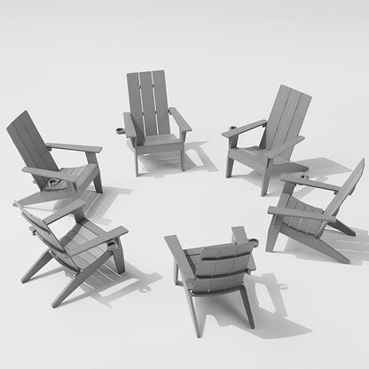 MXIMU Modern Adirondack Chairs Set of 6 Weather Resistant with Cup Holder Oversize Plastic Fire Pit Chairs Plastic Outdoor Chairs for Firepit Area Seating (Grey)