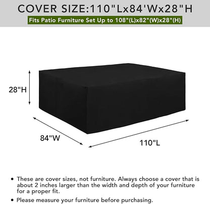 Easy-Going 600D Heavy Duty Patio Furniture Cover, Outdoor Rectangular Table and Chair Set, Waterproof Sectional Set (110"L x 84"W x 28"H, Black)