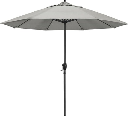 California Umbrella 9' Rd Aluminum Patio Umbrella, Crank Lift, Auto Tilt, Black Finish, Sunbrella Granite