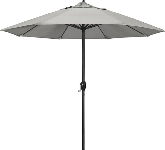 California Umbrella 9' Rd Aluminum Patio Umbrella, Crank Lift, Auto Tilt, Black Finish, Sunbrella Granite