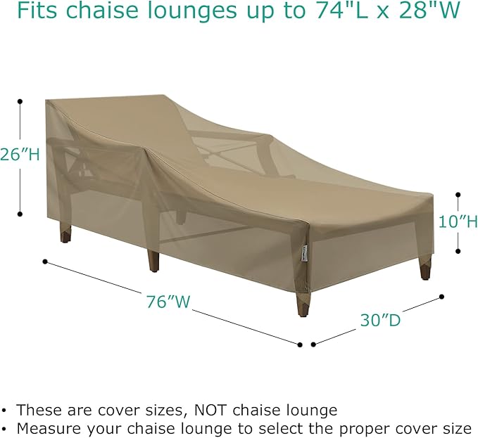 SunPatio Waterproof Outdoor Chaise Lounge Covers, 2 Pack Chaise Protector, Heavy Duty Beach Chair Cover with Seam Taped & Helpful Air Vents, All Weather Protection, 76"L x 30"W x 26"H, Taupe