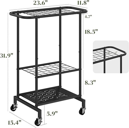 Garden Tool Organizer with Wheels, Yard Tool Rack Heavy Duty Steel Tool Organizer and Storage Holder Broom Holder for Garage, Shed, Patio, Indoor/Outdoor