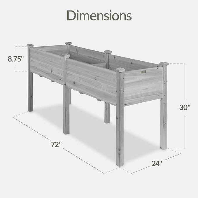 Best Choice Products 72x24x30in Raised Garden Bed, Elevated Wood Planter Box Stand for Backyard, Patio, Balcony w/Divider Panel, 6 Legs, 300lb Capacity - Gray