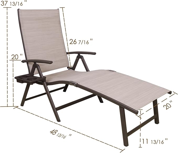 Kozyard Cozy Aluminum Reclining Lounge Chair - Perfect for Beach, Yard, Pool, Deck, and Patio - Outdoor Chaise Lounge with Drink Holder, Weather Free, Adjustable - Assemble-Free(1 Pack, Beige)