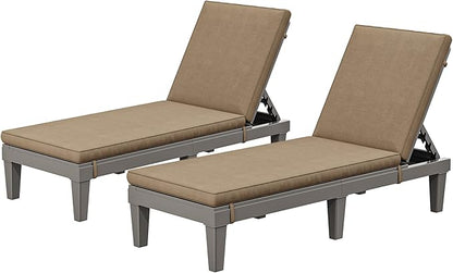 YITAHOME Outdoor Chaise Lounge Chair, Plastic Pool Chaise Lounge with Cushions & 5-Position Backrest, Easy Assembly & Waterproof for Patio & Poolside, Set of 2, Brown