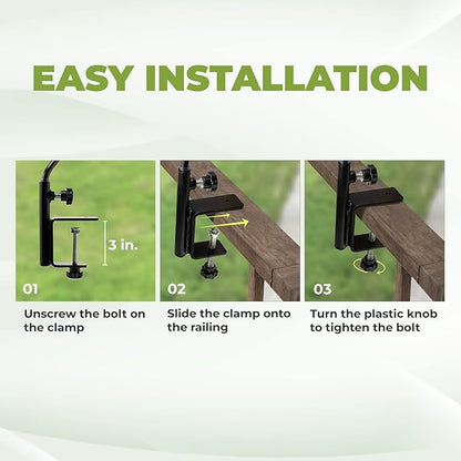 Idzo Deck Bird Feeder Hanger for Railing, 43in Deck Hook for Bird Feeder Pole, Sturdy 1 Piece Solid Steel Construction, 3in Non-Slip Clamp, Black