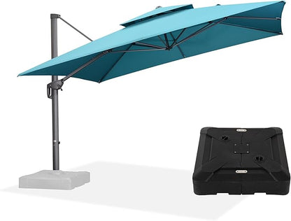 PURPLE LEAF 12ft Patio Umbrella with Base Large Outdoor Square Umbrella Deluxe Hanging Double Top Cantilever Offset Market Umbrella Windproof Garden Umbrella Turquoise Blue