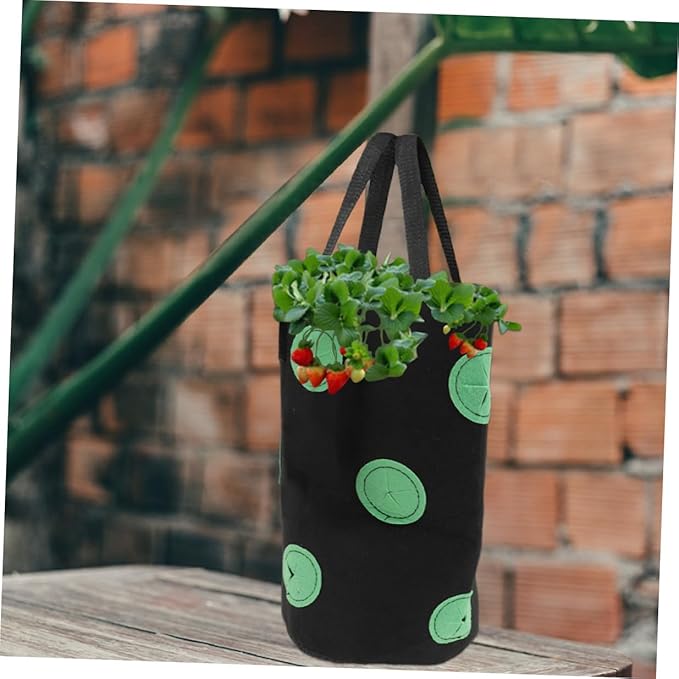 TOYANDONA 2pcs Vertical Hanging Strawberry Planting Bags 12-Pocket Non-Woven Fabric Planters for Outdoor Gardening, Vegetable and Tomato Nursery Grow Bags Multi-Hole Design