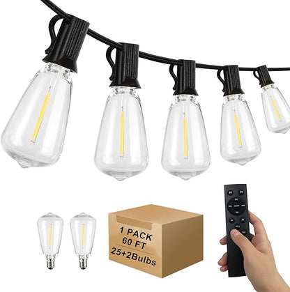 60FT LED String Lights with Remote, ST38 Dimmable Globe for Patio, 27 Edison Vintage Shatterproof Bulbs, Waterproof Backyard Lights for Bistro, Porch