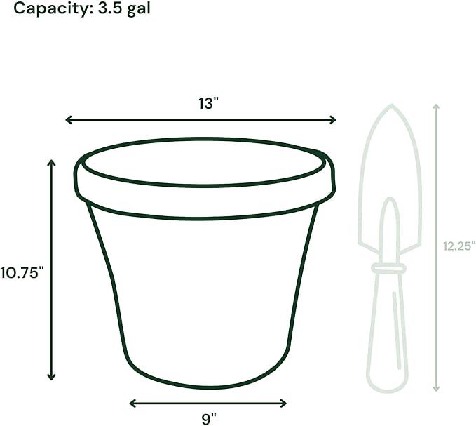 Bloem Terra 12" Diameter Round Black Resin Planter Pot with Drainage Holes for Indoor and Outdoor Gardening