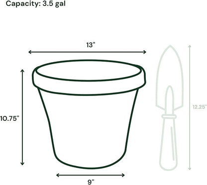 Bloem Terra 12" Diameter Round Black Resin Planter Pot with Drainage Holes for Indoor and Outdoor Gardening