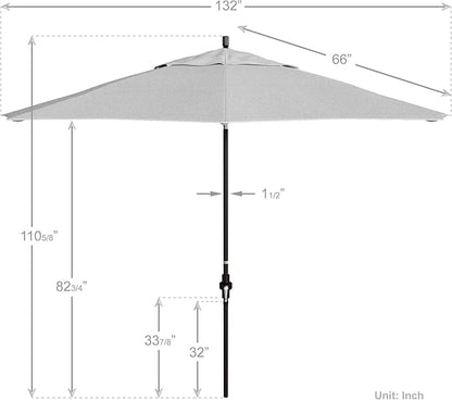 California Umbrella 11Ft Premium Patio Umbrella, Hand-Crank, Tilt-Collar, Bronze Frame, Solution Dyed White Fabric