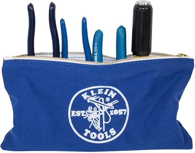 Klein Tools 5140 Canvas Zipper Bag, Tool Pouch, Bank Deposit Utility Bag, 12.5 x 7-Inch, Olive/Orange/Blue/Yellow 4-Pack