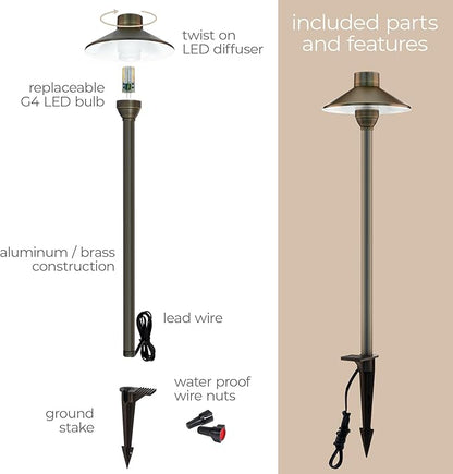 Amped Landscape Lighting Cone 12V Path and Area Light with G4 Socket in Aged Brass Solid Copper Enhanced Protection for Coastal Environments