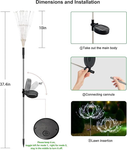 Slyuexu Solar Garden Lights Outdoor Waterproof, 2 Pack 120 LED Solar Firework Lights Decorative Garden Décor Outside for Flowerbed Pathway Party Christmas Decoration, White
