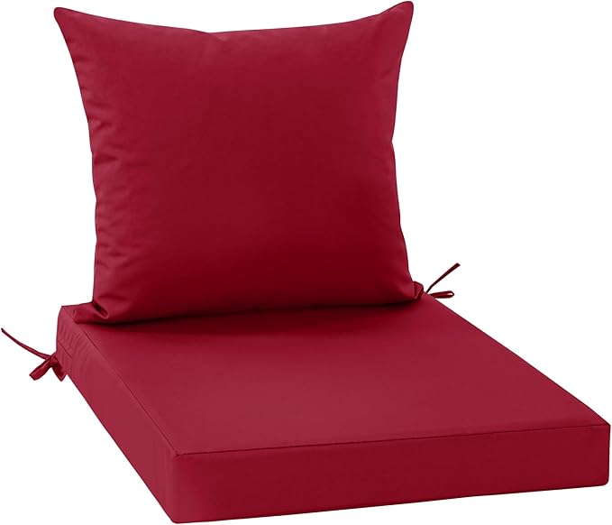 Waterproof Patio Cushions for Outdoor Furniture, Fade Resistant Back Pillow and Seat Cushion Set for Couch Replacements, 24 x 24 Inch, Red, 1 Set