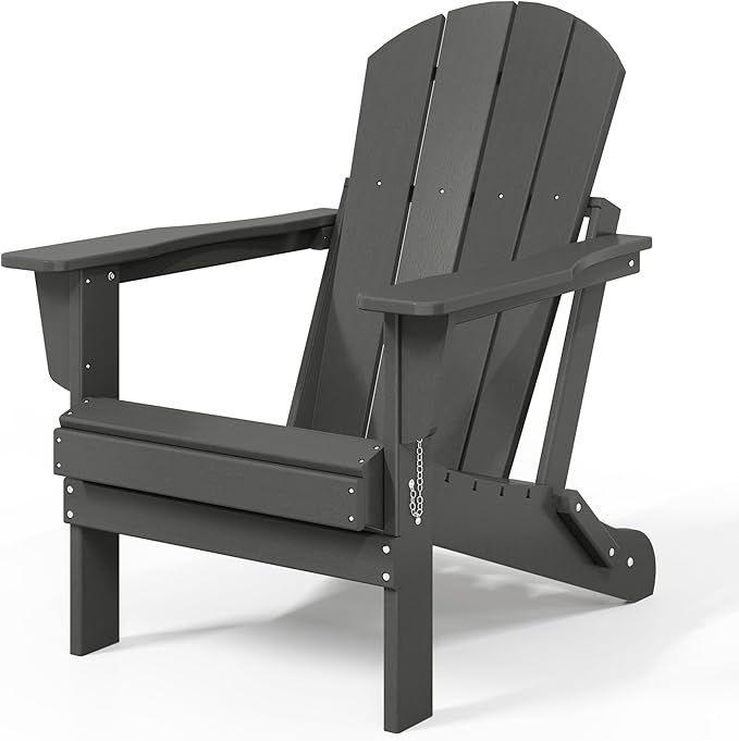 Westin Outdoors Laguna WO Outdoor Adirondack Folding Patio Chairs 8 PCS Set Retro Beach Aesthetic for Backyard, Lawn, Patio, Deck, Garden, Weather Resistant Polyethylene Plastic Lounger (Gray)