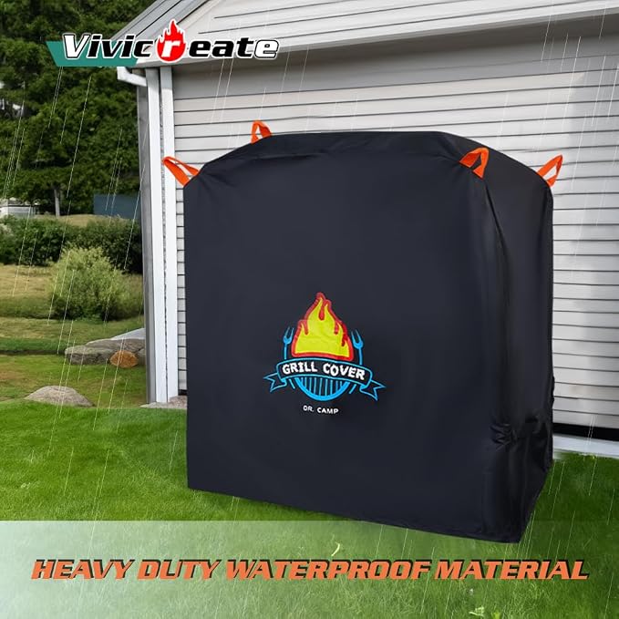 Vivicreate Waterproof BBQ Grill Cover 52 Inch Heavy Duty 420D Fabric Outdoor Barbecue Cover Weatherproof UV Protection Windproof Fits Weber Char-Broil Nexgrill Traeger Smoker Parrilla