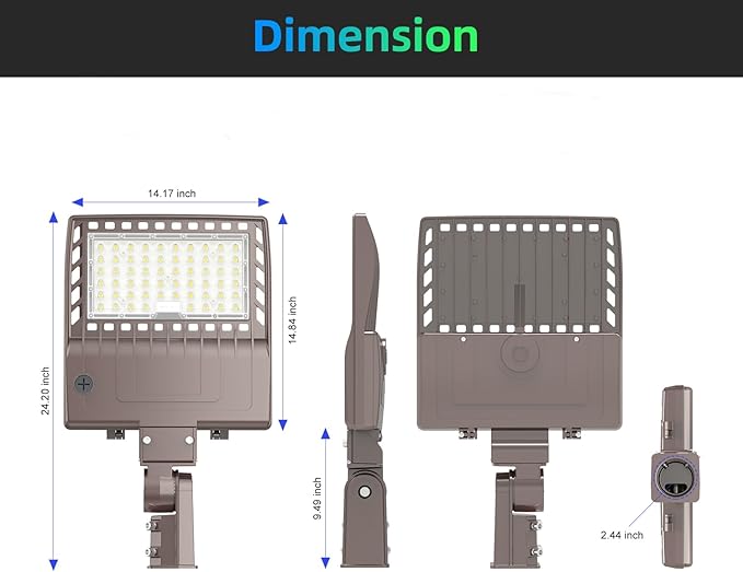 LED Parking Lot Light with Slip Fitter, UL DLC Listed, 5000K Shoebox Pole Light, IP65 Waterproof Commercial Street Area Lighting for Roadway/Driveway/Yard(240W,277-480V)