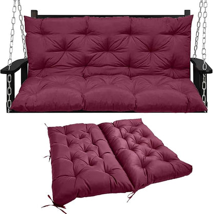 Swing Replacement Seat Cushions, 2-3 Seater Bench Cushions for Outdoor Furnitur with Backrest, Garden Recliner Seat Cushions Waterproof Sofa Pads (Wine Red, 47x40in)