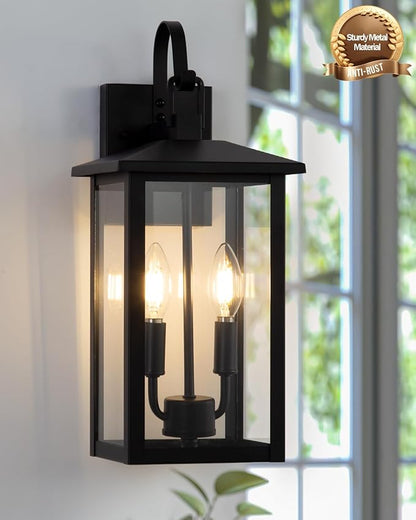 Dusk to Dawn Outdoor Wall Lights 2 Pack, Black Exterior Light Fixture with Photocell Sensor, Outdoor Sconce Lights with E12 Base, Waterproof Wall Lantern for Porch Garage Patio, Bulb Not Included