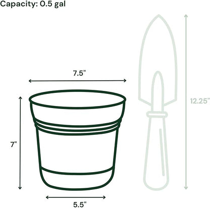 Bloem Saturn 7" Charcoal Round Resin Planter Pot with Snap-in Saucer for Indoor and Outdoor Gardening, 4-Pack