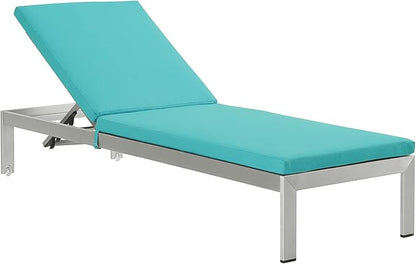 Modway Shore Outdoor Patio Aluminum Chaise Lounge Chair with Cushions, Silver Turquoise