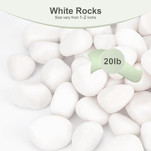 20 lbs White Rocks for Plants Indoor, 1-2 inch Decorative Garden Stone Outdoor Landscaping, Walkways, Yard, Large Polished River Rocks for Plants Pots, Vases, Crafts