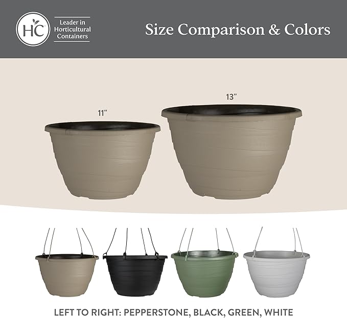 The HC Companies 13 Inch Wrapt Hanging Planters, Lightweight UV-Resistant Plastic Hanging Planters for Indoor & Outdoor Plants, 2-Pack Hanging Flower Pots for Garden, Patio & Home Decor, White