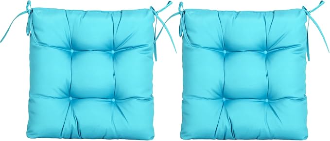 ARTPLANT Outdoor Dinning Seat Pads Cushions with Tie 19"x19"x4",Square Wicker Outdoor Tufted Chair Cushion,Set of 2,Classic Blue
