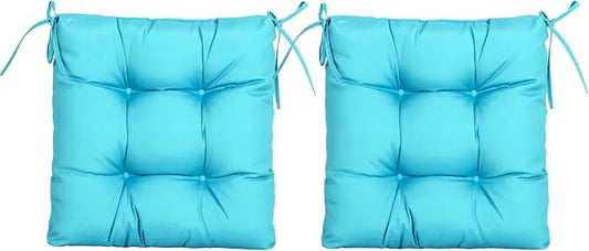 ARTPLANT Outdoor Dinning Seat Pads Cushions with Tie 19"x19"x4",Square Wicker Outdoor Tufted Chair Cushion,Set of 2,Classic Blue