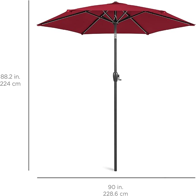Best Choice Products 7.5ft Heavy-Duty Round Outdoor Market Table Patio Umbrella w/Steel Pole, Push Button Tilt, Easy Crank Lift - Burgundy