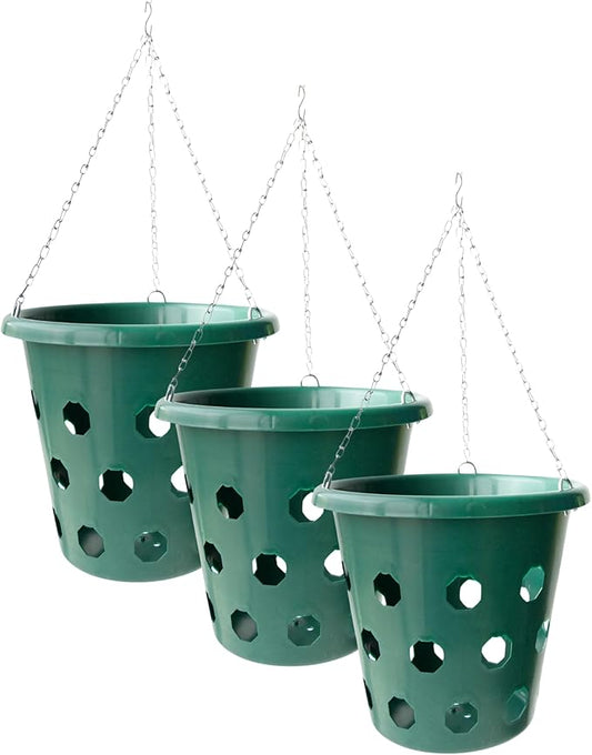 Bloom Master Hanging Baskets - 6 Gallon (3 Pack) - Large Hanging Planters for Outdoor Plants - Use as a Hanging Flower Basket, Strawberry Planter, Herb Planter, More - Hanging Pots for Plants Outdoor