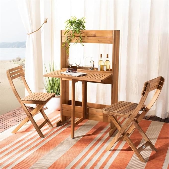 SAFAVIEH PAT7047A Outdoor Collection Barley Natural Flower Shelf 3-Piece Bistro Set
