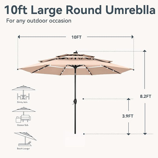 GREEN PARTY 10ft Outdoor Patio Umbrella, Auto-Tilt Market Table Umbrellas with Crank, 8 Sturdy Ribs & 1.5" Pole UV Protection for Garden Deck Backyard Pool