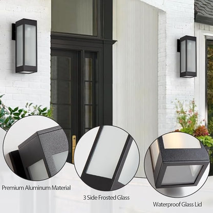 Cerdeco 13 Inches Outdoor Wall Light Modern Outdoor Wall Sconce,Aluminum Black Porch Sconce Wall Mounted Lighting with E26 Socket and 3 Side Frosted Glass[ETL Listed]