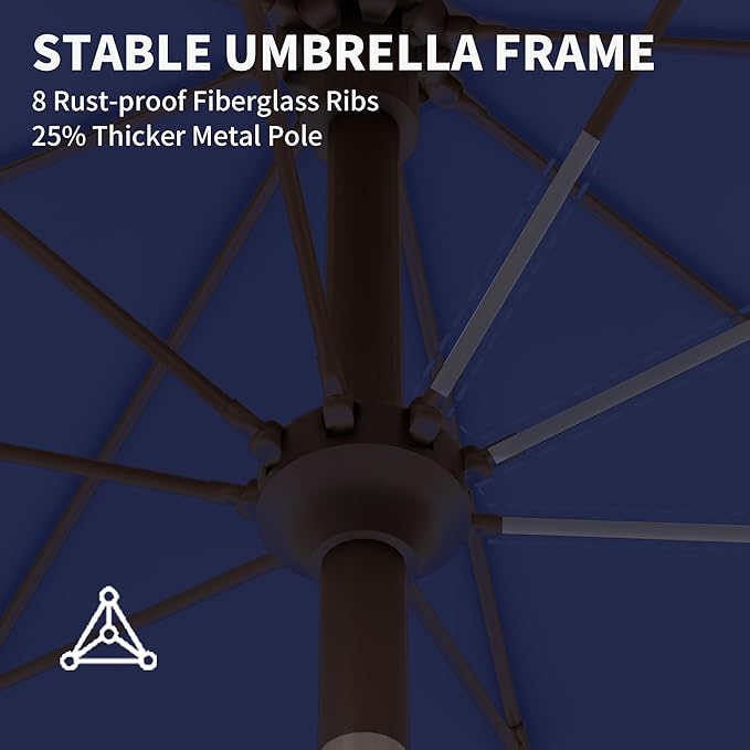 Kingdura 10FT Outdoor Patio Umbrella, Market Table Umbrella with Push Button Tilt and Crank, 8 Sturdy Fiberglass Ribs, UV Protection for Pool, Lawn, Deck, Backyard, Garden (Navy blue)