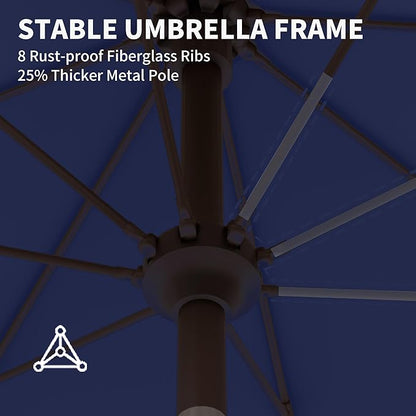 Kingdura 10FT Outdoor Patio Umbrella, Market Table Umbrella with Push Button Tilt and Crank, 8 Sturdy Fiberglass Ribs, UV Protection for Pool, Lawn, Deck, Backyard, Garden (Navy blue)
