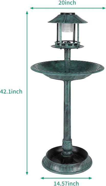 Outvita Outdoor Bird Bath, Garden Bird Baths Decorations with Solar-Powered Lamp and Resin Pedestal Flower Planter Base Bird Feeder for Yard Patio