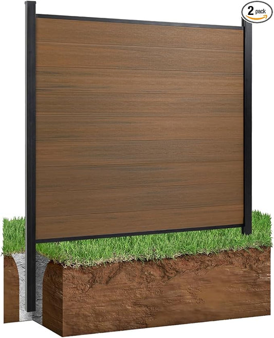 72" W x 72" H Outdoor Privacy Fence with Sturdy Alloy Post, Tall Wind Resistant Fence Covering Privacy for Yard Backyard Garden and Swimming Pool(Brown,1 Post)