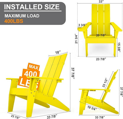 MXIMU Adirondack Chair Set of 4: Modern Adirondack Chairs Fire Pit Chairs Plastic Outdoor Chairs for Lawn Backyard Deck Garden Camping (Yellow)