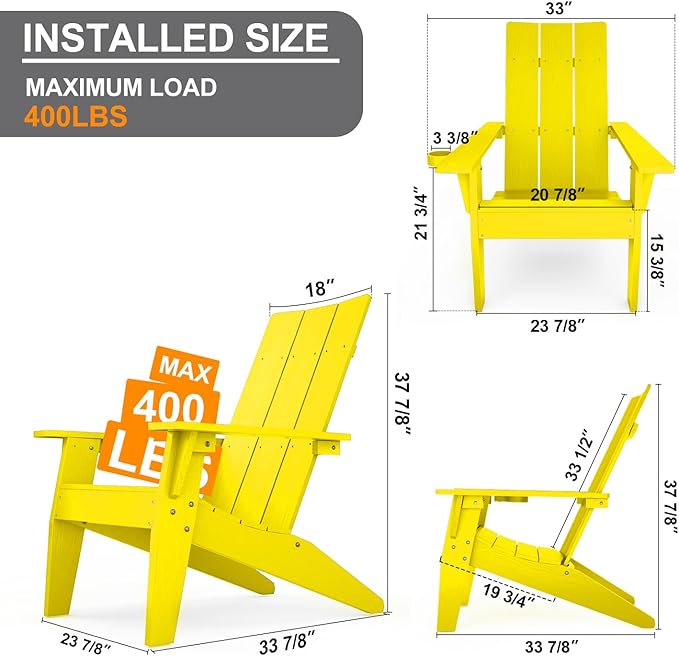 MXIMU Adirondack Chair Set of 6: Modern Adirondack Chairs Fire Pit Chairs Plastic Outdoor Chairs for Lawn Backyard Deck Garden Camping (Yellow)